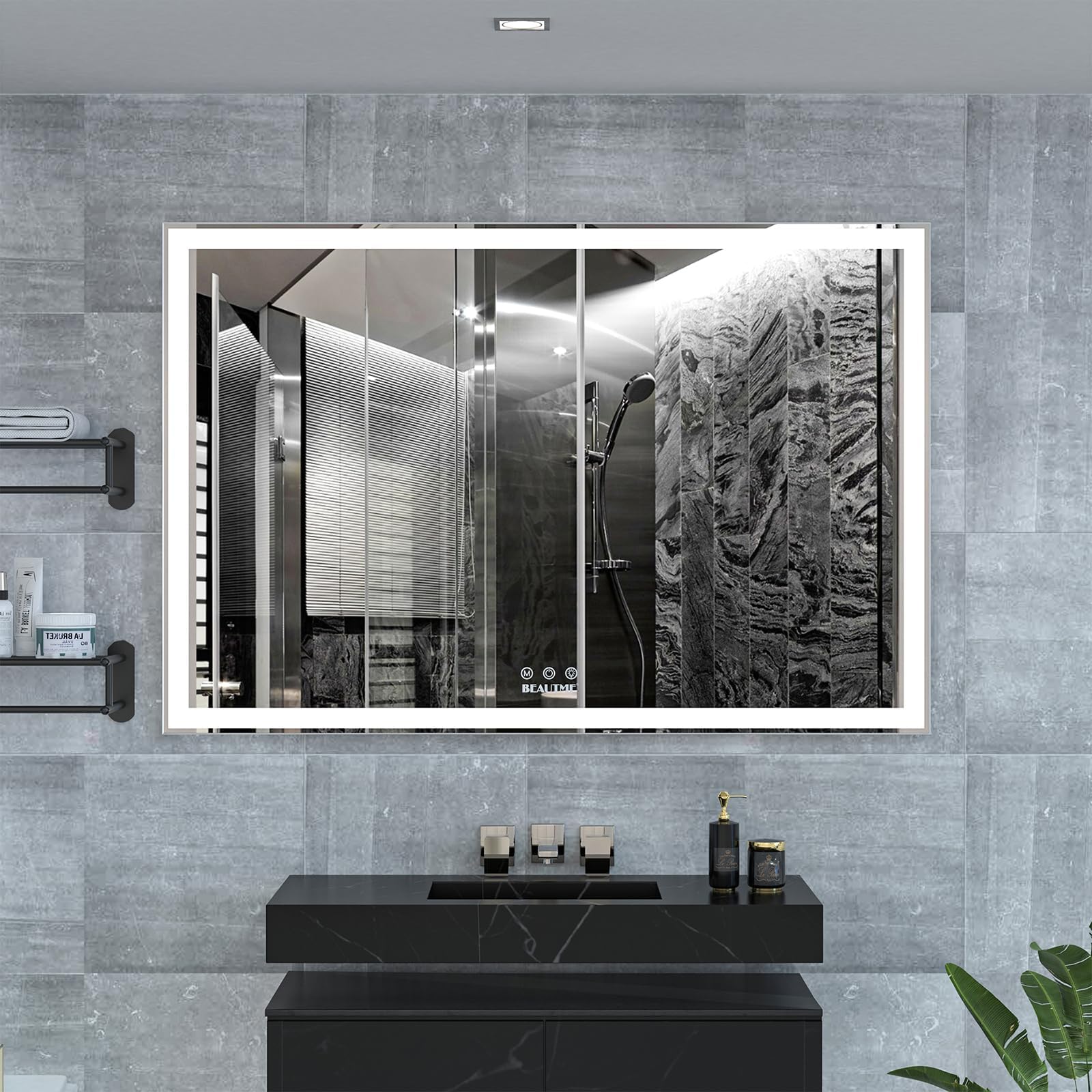 Photo 1 of ? 60x40 Inch LED Bathroom Mirror with Adjustable Lights & Aluminum Frame, IP44 Waterproof, Wall Mounted Rectangular Lighted Bathroom Mirror for Restroom Over Sink