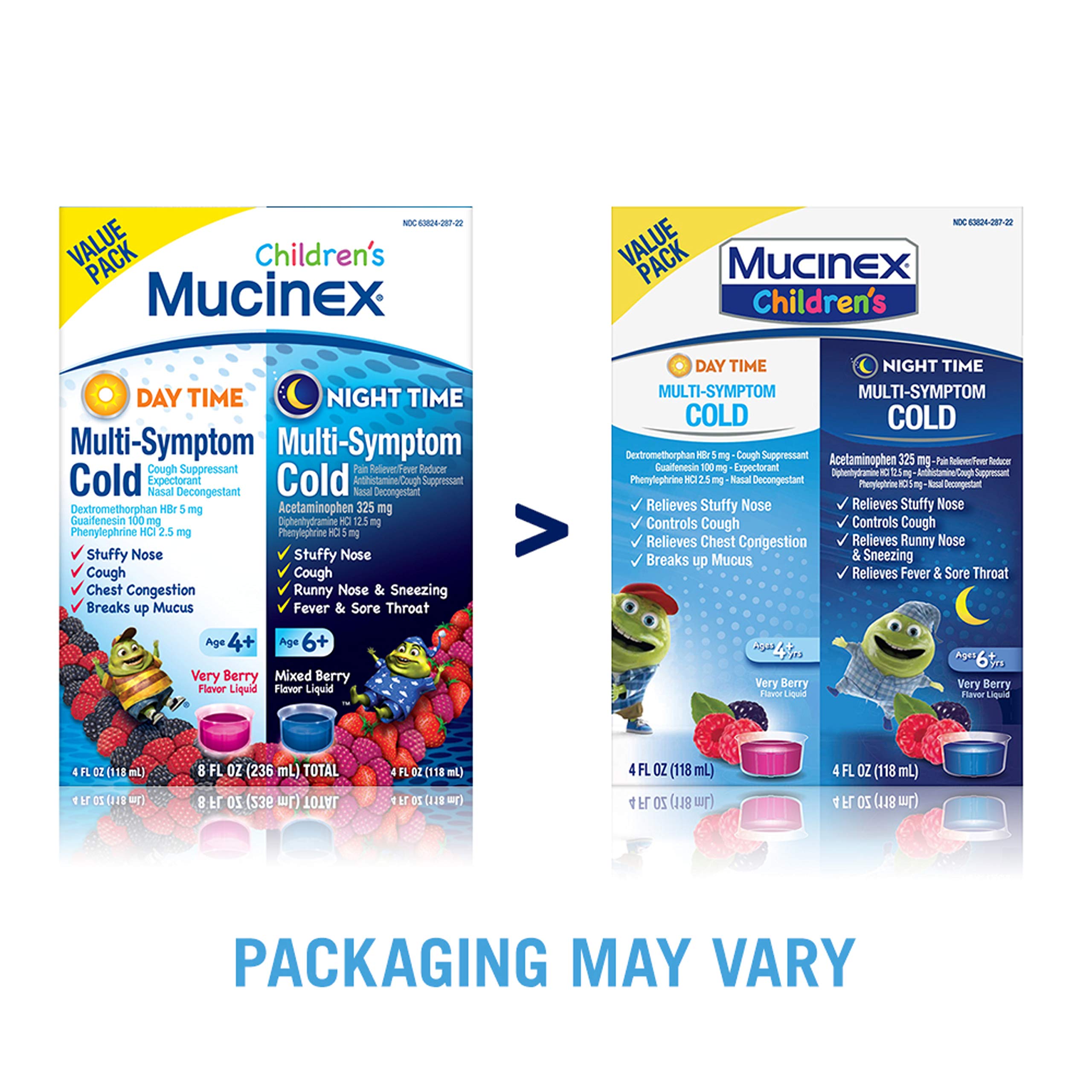 Cold & Cough, Mucinex Children's MultiSymptom Day/Night Liquid, Very