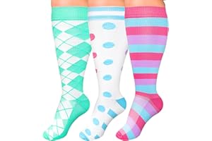 Lefowru 3 Pair Medical Plus Size Compression Socks Extra Wide Calf for Women para Varices 20-30 mmHg