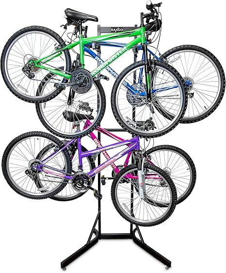 Amazon Co Jp Raxgo 自転車収納ラック 4台 自転車ガレージフロアスタンド 調節可能 自立式 フック マウンテンバイク ロードバイク 汎用 屋内用 スポーツ アウトドア