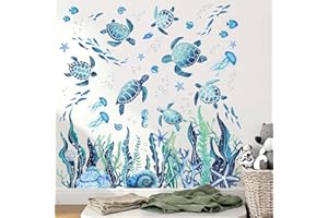 Amimagen Ocean Sea Turtle Wall Stickers - Under The Sea Marine Theme Seaweed Grass Wall Decals - Baby Nursery Kids Bedroom Daycare Bathroom Wall Decor Stickers