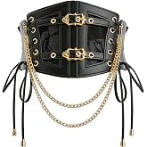 Sylexthorn Black Elastic Underbust Corset Belt for Women, Vintage Wide Lace-up Leather Waspie Waist Belt for Cosplay