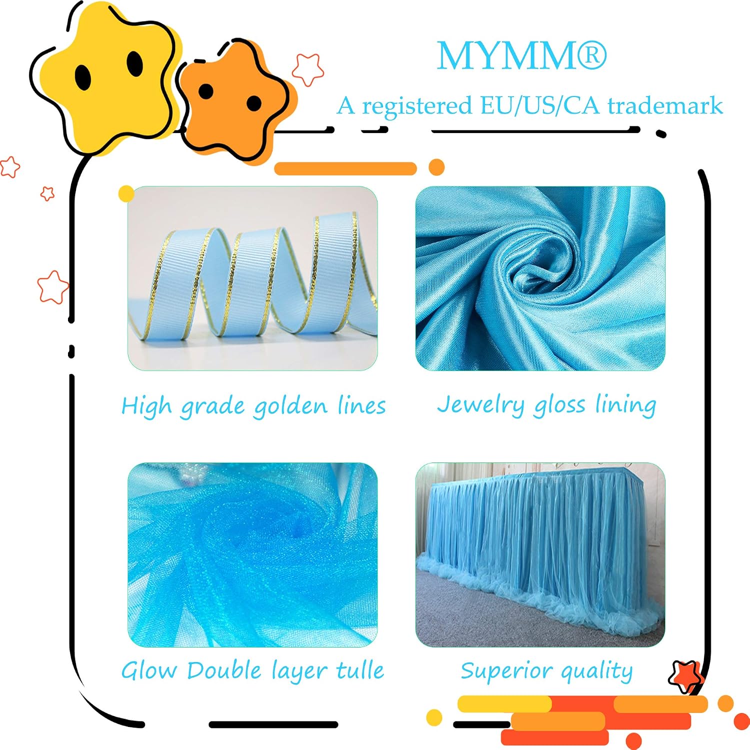 MYMM 14ft / 426cm Blue Table Skirt, Romantic Tulle desk gauze, Table Decoration, Snowflake Wonderland Tutu Table Cloth - Image 4