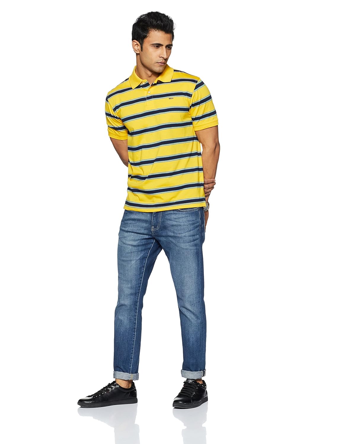 peter england men's striped regular fit synthetic polo