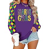 HQP Mardi Sweatshirt Women: Mardi Raglan Long Sleeve Shirt Fat Tuesday Sequin Sweatshirt Carnival Pullover Tops