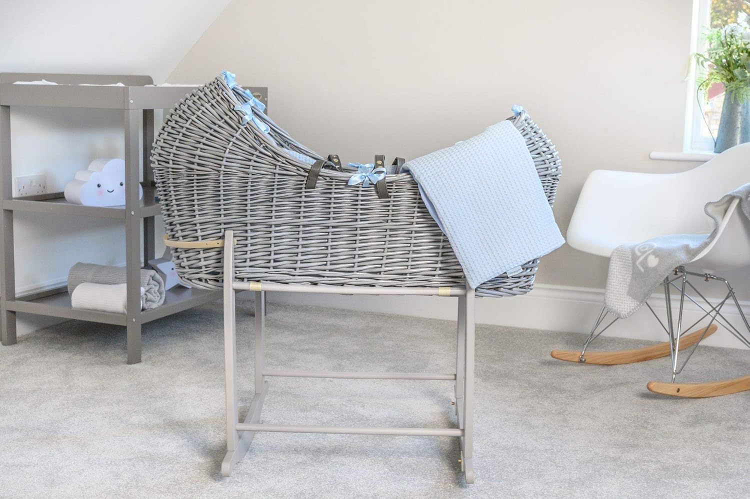 Clair de Lune Waffle Grey Wicker Noah Pod, Blue, Moses Basket - Image 3