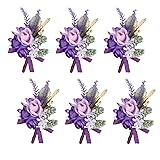 Meldel Purple Boutonniere for Men Wedding, Set of