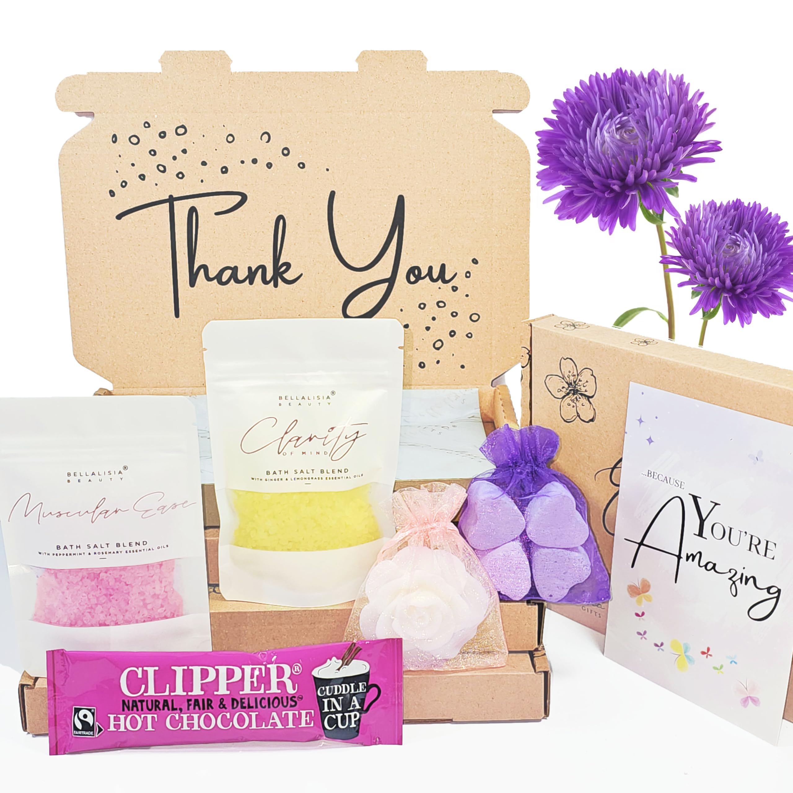 Relaxing Thank You Gifts for Women, Natural Bath Salt Set Letterbox Pamper Hamper Kit Ideal for Teachers, Colleague, Best Friend, Teaching Assistants,. A Perfect Relaxation Present for Her to Relax.