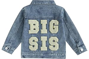 QIYLII Toddler Baby Girls Denim Jacket Big Lil Sis Matching Set Kids Basic Button Down Denim Jackets Coat Outwear