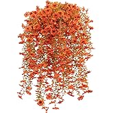 Rowfad 6 Pcs Artificial Hanging Mums Flowers Outdoor, Orange UV Resistant Fake Hanging Fall Plants for Outdoor Planter Patio Front Door Window Autumn Decoration (6, Orange)