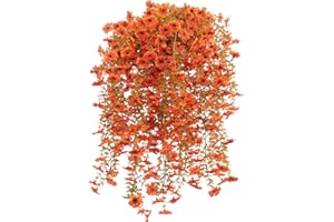 Rowfad 6 Pcs Artificial Hanging Mums Flowers Outdoor, Orange UV Resistant Fake Hanging Fall Plants for Outdoor Planter Patio Front Door Window Autumn Decoration (6, Orange)