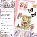 Carreuty 290pcs Aesthetic Scrapbooking Stickers Paper Pack Vintage Floral view 2