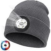 TOPIEI Beanie with Light for Men Women, Unisex USB-C Rechargeable Headlamp Beanie Flashlight Beanie Hat for Men Women (Grey)