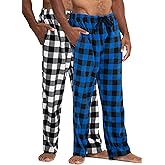 DEVOPS 2 Pack Men's Buffalo Plaid Plush Fleece Pajama Pants Sleepwear with Pocket