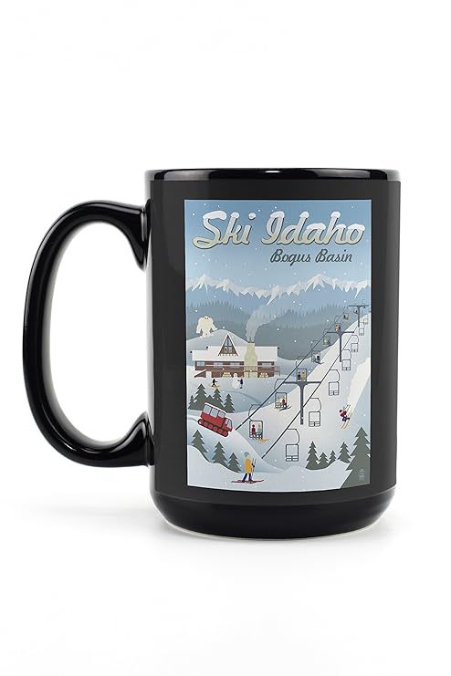 Bogus lavabo, Idaho - Retro Ski Resort (15oz Negro Cerámica Taza ...
