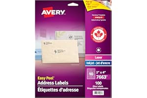 Avery Clear Shipping Labels with Easy Peel for Laser and Inkjet Printers, 2" x 4", Glossy Clear, Rectangle, 100 Labels, Perma