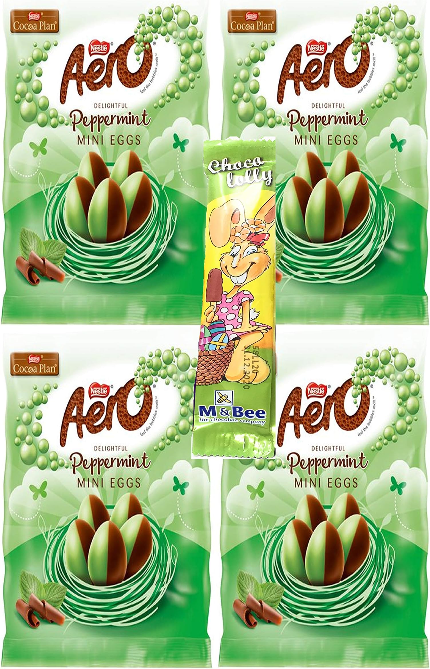 Galaxy - Enchanted Egg Easter Egg Bundles - Mini / M&M Eggs + Easter Choc Lolly (4X Aero Milk Chocolate Mini Eggs Bag 70G + 1 Choco Lolly)
