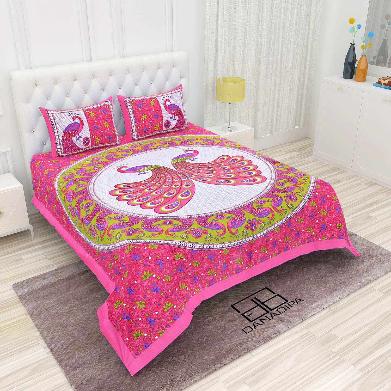 Danadipa 84 x 90 inches 104 tc Cotton Double Bed Sheet with 2 Pillow Covers - Pink