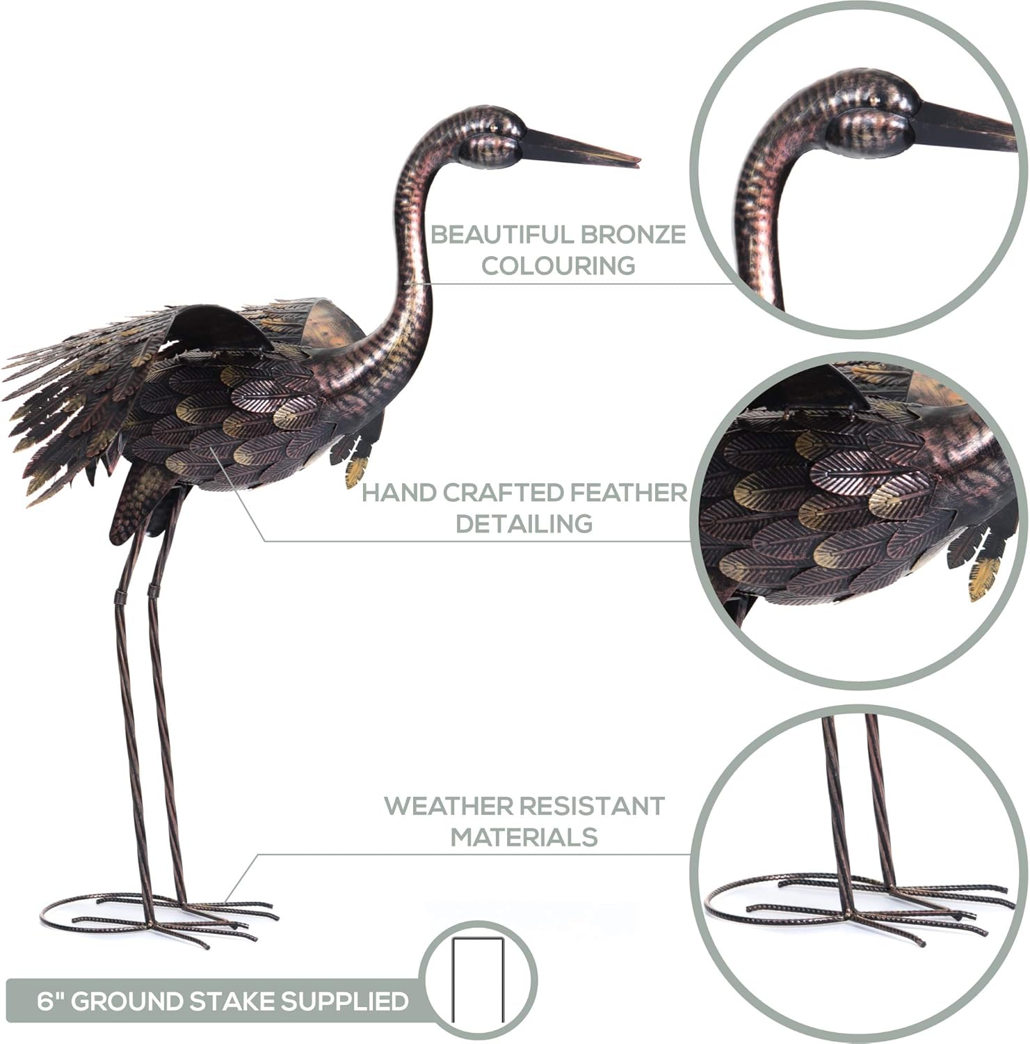 Creekwood 48064 Large Bronze Crane Bird Statue Ornament 113cm Height