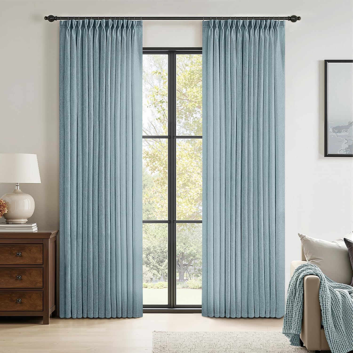Photo 1 of *USED*
MIULEE Pinch Pleated Stone Blue Linen Curtains 90 Inches Long 2 Panels for Bedroom Living Room, Soft Thick Linen Textured Window Drapes Back Tab Hooks Semi Sheer Light Filtering Dusty Blue Decor
