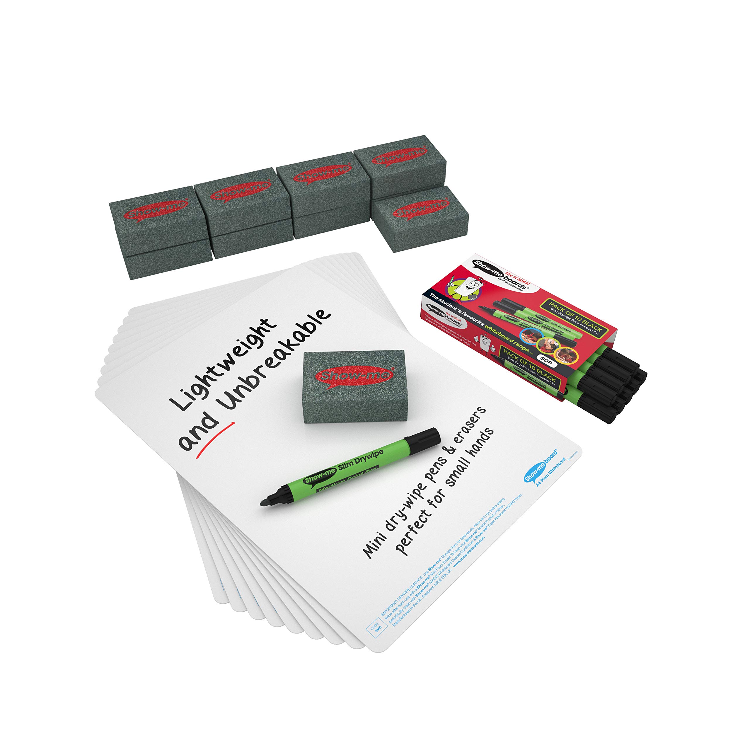 Show-me SRP10A A4 Super tough Plain Dry wipe Boards, Small Kit (Pack of 10)