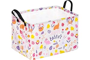 MAIZMZ Easter Storage Basket 14.9x10.2x9.8Inch Foldable Bunny Decor Organizer with Waterproof Lining, Kids Toy & Holiday Gift Bin