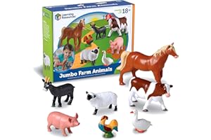 Learning Resources Jumbo Farm Animals - Horse Cow Sheep Chicken Goat Figurines, Barn Toys, Fine Motor Skills, Toddler Educational Playset, Montessori, Barnyard, Gifts For Boys and Girls