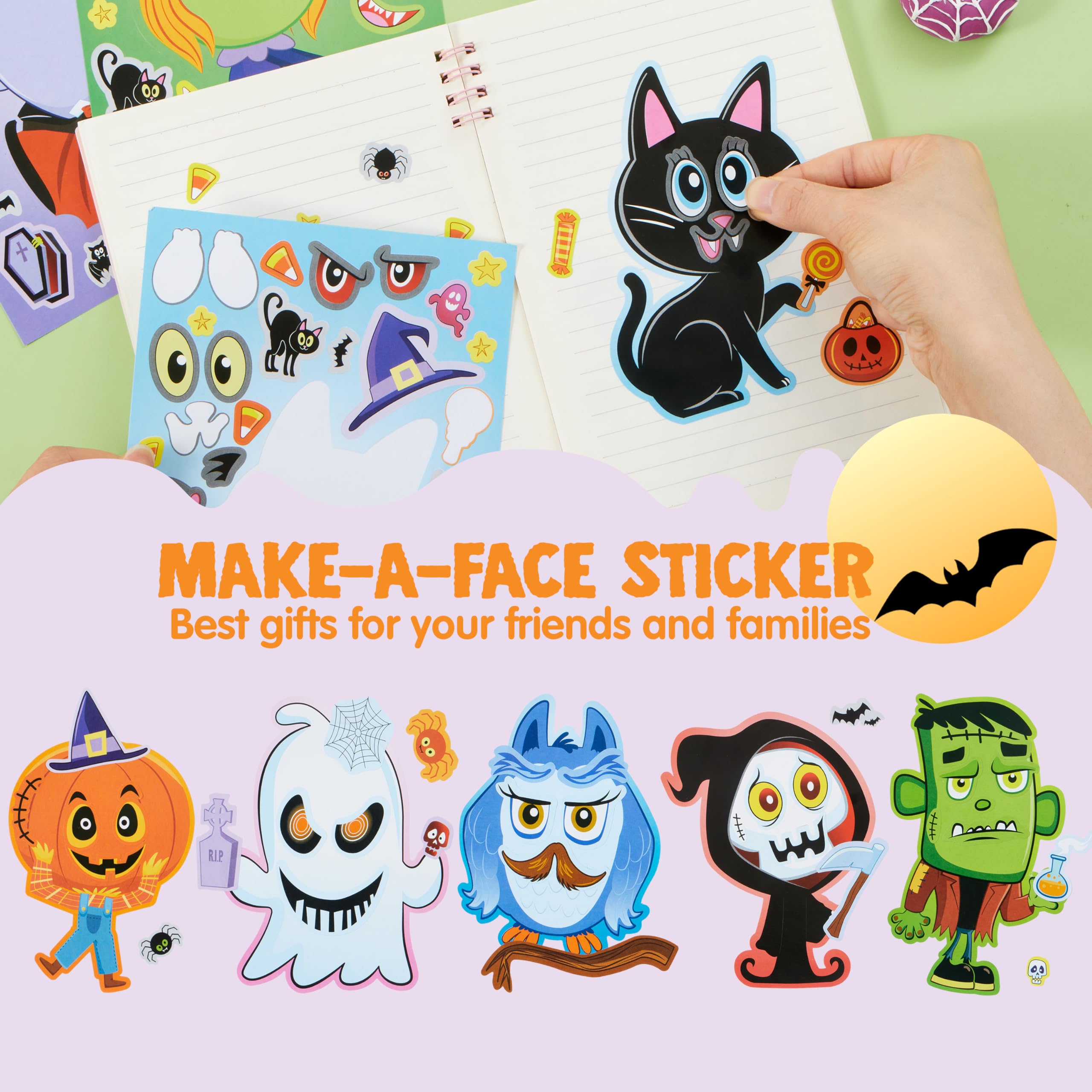 JOYIN 36 Pcs Halloween Make a Face Stickers for Kids, Crafts Party Supplies, Halloween Party Favor, Funny Stickers with 9 Designs, Classroom Art Activities Games Goodies Treats
