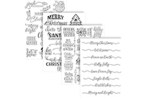 Whaline 4 Sheet Christmas Words Clear Stamps Greeting Words Santa Xmas Tree Pattern Silicone Transparent Stamps Border Stamp Cards for DIY Craft Card Making Scrapbooking Embossing Album Decor