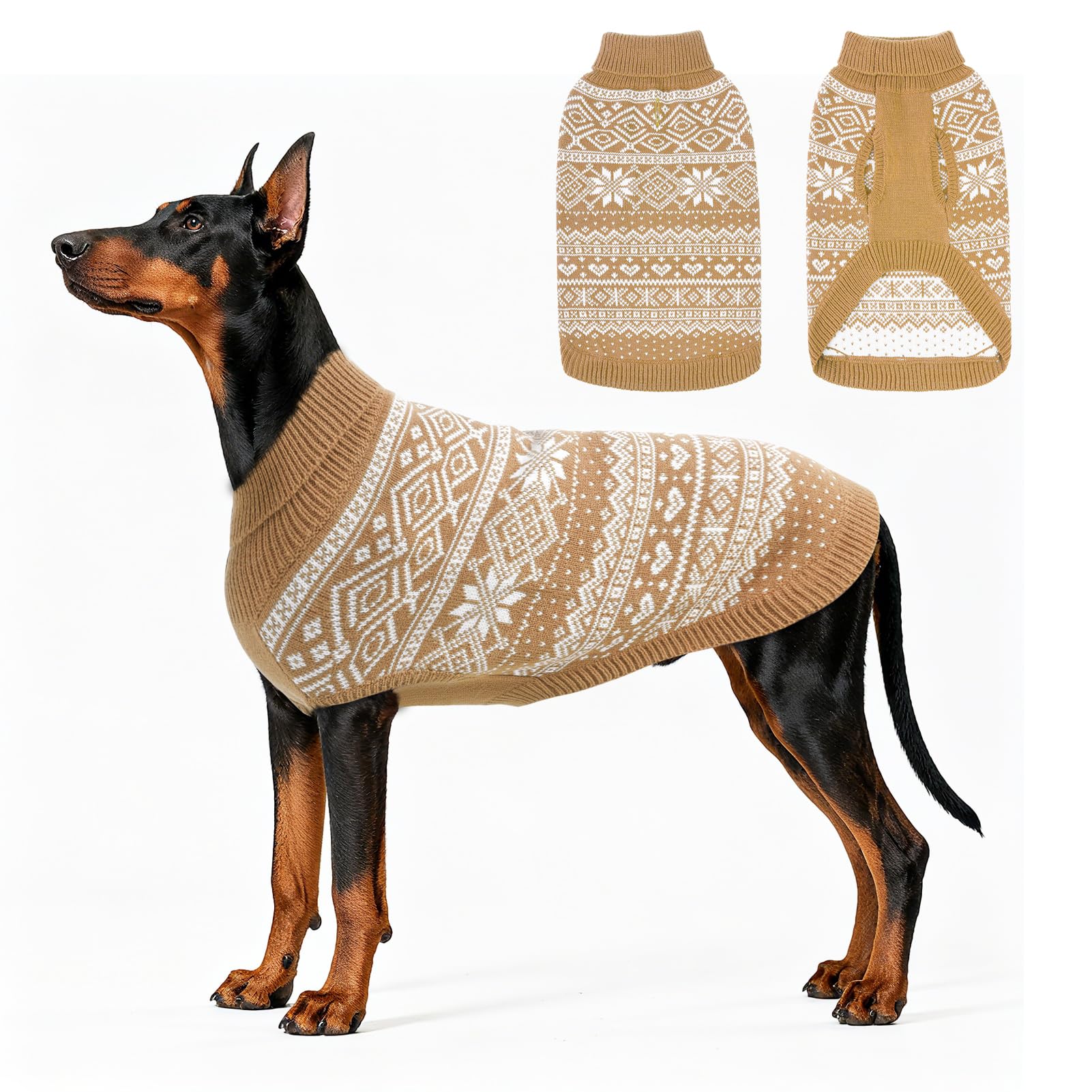 HOMIMP Dog Sweater Argyle - Warm Winter Clothes Puppy Soft Coat, Ugly Dog Sweater for Small Medium and Large Dogs, Pet Clothing Boy Girl, Cream XL Image