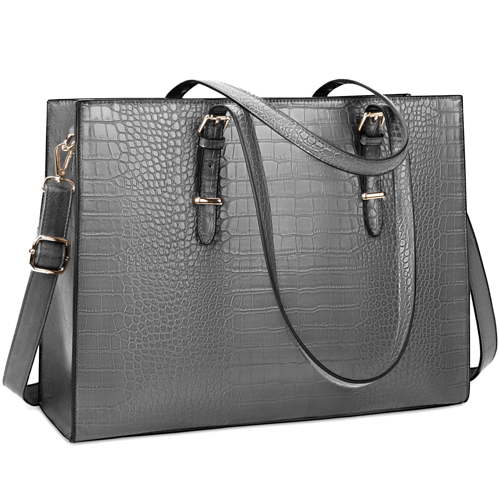 Lubardy Laptop Bags for Women Tote Bag 15.6 Inch Leather Large Ladies Handbag Work Bag Designer Business Shoulder Shopping Office Bag Grey โ image 1