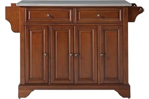 Crosley Furniture Lafayette Stainless Steel Top Rolling Kitchen Island Storage Cart, Spice Rack, Cherry