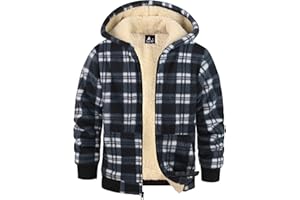 GEEK LIGHTING Boys Flannel Jacket Sherpa Lined Hoodies Zip Up Fleece Plaid Shirt Jackets Winter Outdoor Coat Warm