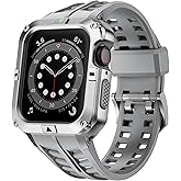 T-ENGINE Metal Case Compatible with Apple Watch Series 7/8/9 (45mm) for se Series 6/5/4 (44mm), One-Piece Metal Case with TPU Band for 45mm 44mm