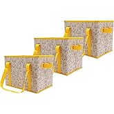 Earthwise Deluxe Collapsible Reusable Shopping Box Grocery Bag Set with Reinforced Bottom Bins Cubes (Set of 3)