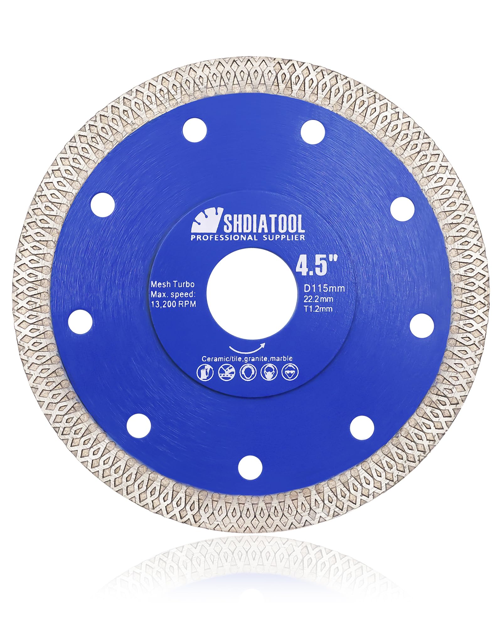 SHDIATOOL Diamond Cutting Disc 115mm / 4.5 Inch X Mesh Turbo Rim Segment Hot-Pressed Sintered Circular Saw Blade for Tile Marble Porcelain Ceramic