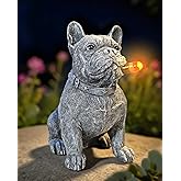 Miggley Dog Solar Garden Statue with LED Light - Outdoor Yard, Lawn, Patio French Bulldog Decor - Unique Birthday Housewarming Gift for Dad, Mom, Men, Women