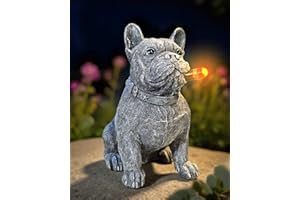 Miggley Dog Solar Garden Statue with LED Light - Outdoor Yard, Lawn, Patio French Bulldog Decor - Unique Birthday Housewarming Gift for Dad, Mom, Men, Women