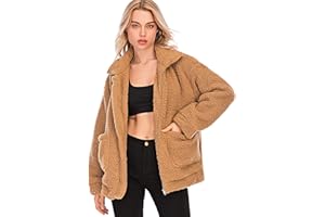 Women's Coat Casual Lapel Fleece Fuzzy Faux Shearling Zipper Coats Warm Winter Oversized Outwear Jackets