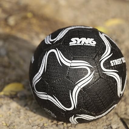 SYN6 Football, Street Soccer Ball Black, Made with Recycled Tyre, Excellent for Concret and Hard Grounds, Size 5 (Black)