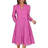 ANRABESS Womens Long Sleeve V Neck Midi Dresses Hollow Out Eyelet Casual Tiered 2025 Fall Beach Vacation Dress with Pockets