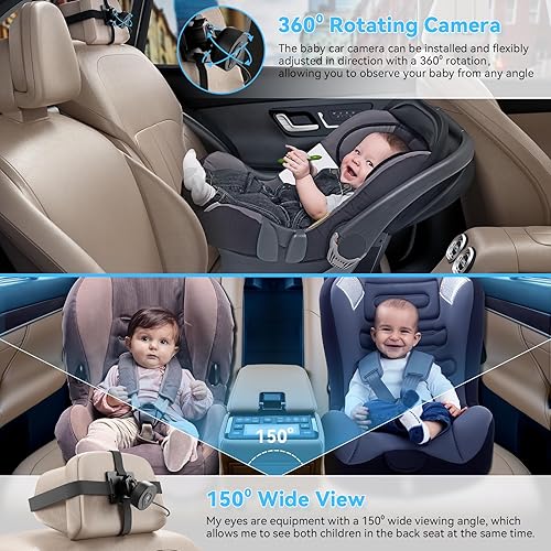 HNSEM Baby Car Camera for iPhone 360°Rotating USB Plug and Play