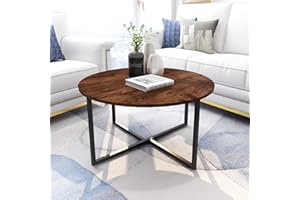 Diolong Round Coffee Table End Table Side Table Modern Design for Living Room (Rustic Brown)