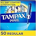 Tampax Pearl Tampons for Women, with LeakGuard Braid, Regular Absorbency, Unscented, 50 Count