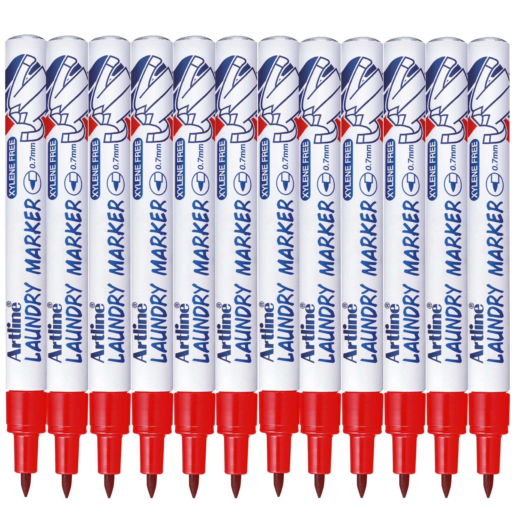 Artline Pack of 12 Laundry Marker Pens (Red). Wash Resistant Fabric Pens Permanent for Clothes or Light Linen, Fast Drying Clothes Marker Pens, No Fade After Washing - Genuine Fabric Markers
