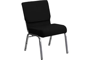 Flash Furniture HERCULES Series 21''W Stacking Church Chair in Black Fabric - Silver Vein Frame