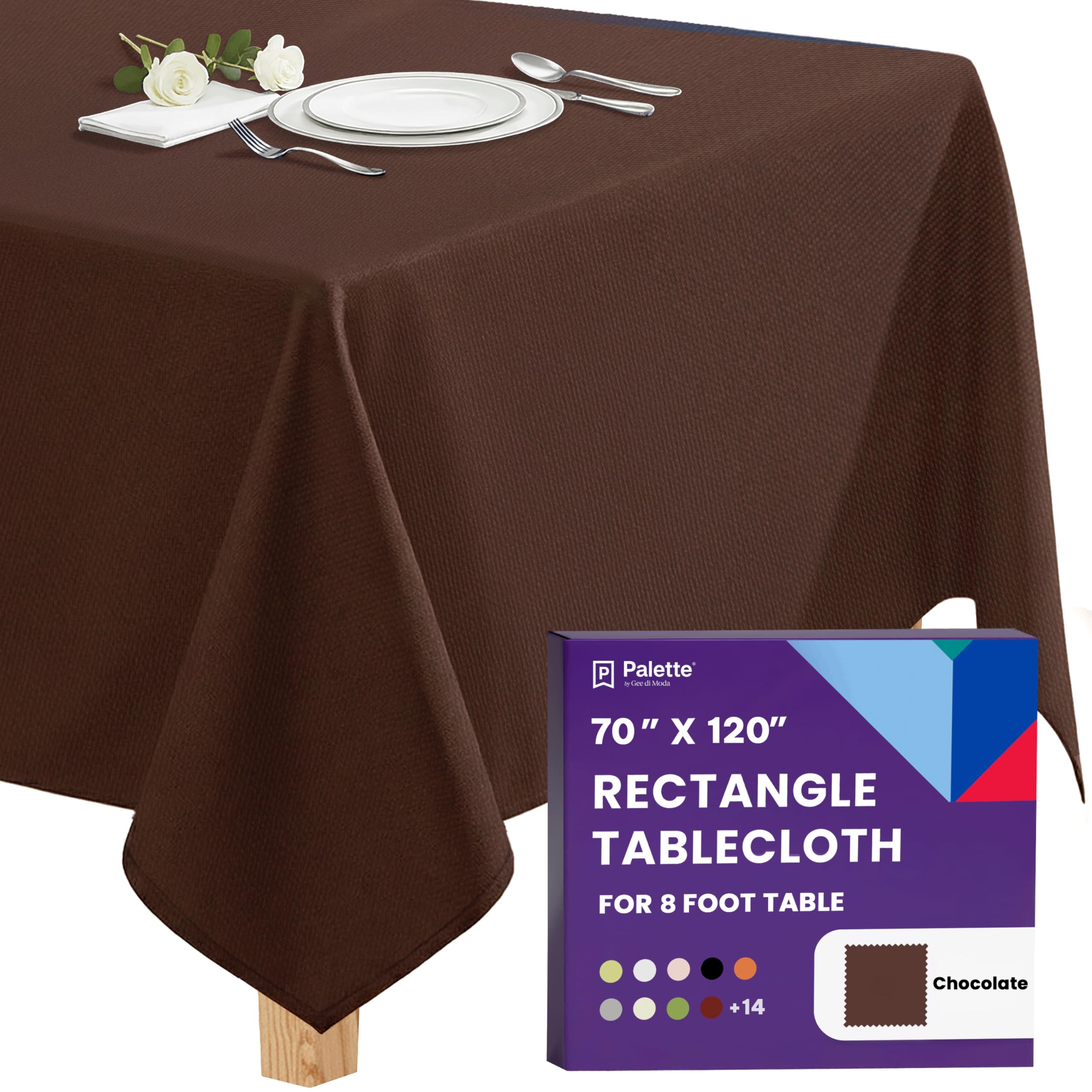 Gee Di Moda Rectangle Tablecloth - 70 x 120 Inch Chocolate Table Cloth for 6 or 8 Foot Rectangular Table - Heavy Duty Washable Fabric - for Buffet, Holiday, Dinner, Wedding & Baby Shower