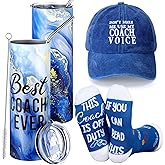 Shyyween 3 Pcs Coach Gift for Men Best Coach Ever Thank You Appreciation Gift Tumbler Sock Hat for Men Women Birthday Volleyball Soccer Baseball Football Basketball Golf(Blue)