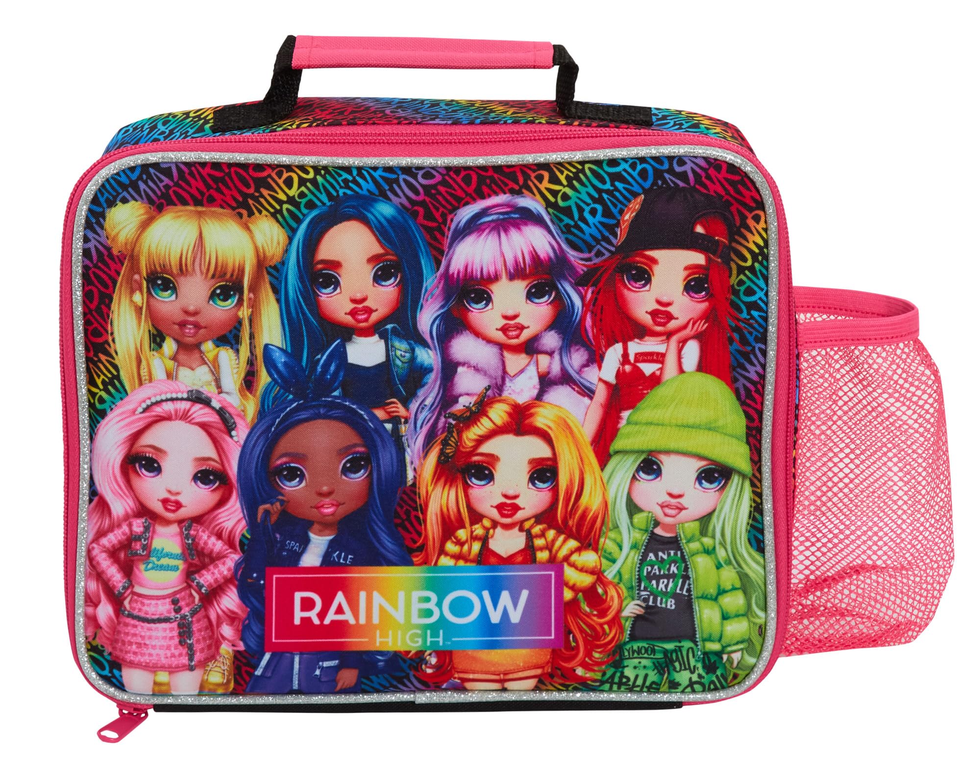 Rainbow High Lunch Bag with Side Bottle Holder Girls School Insulated Cooler Lunchbag