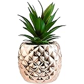Porcelain Potted Artificial Succulent 7.8" Pineapple Ananas Plant Home Office Kitchen Window Bathroom Decoration (Rose Gold)